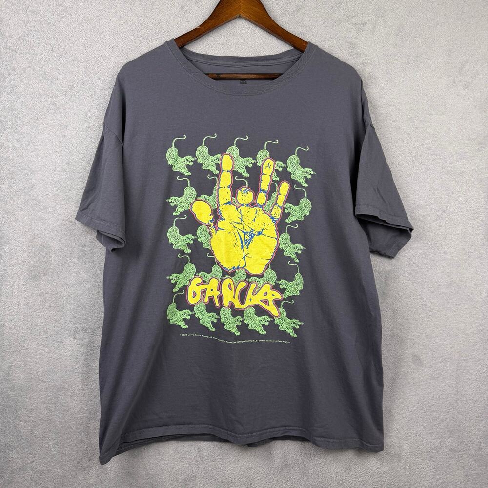 Jerry Garcia Handprint T Shirt Mens SZ XL Grey Deadhead Hippie Grateful Dead